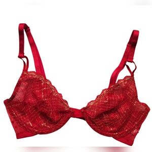 New Victoria's secret unlined demi red gold bra without push size 32C